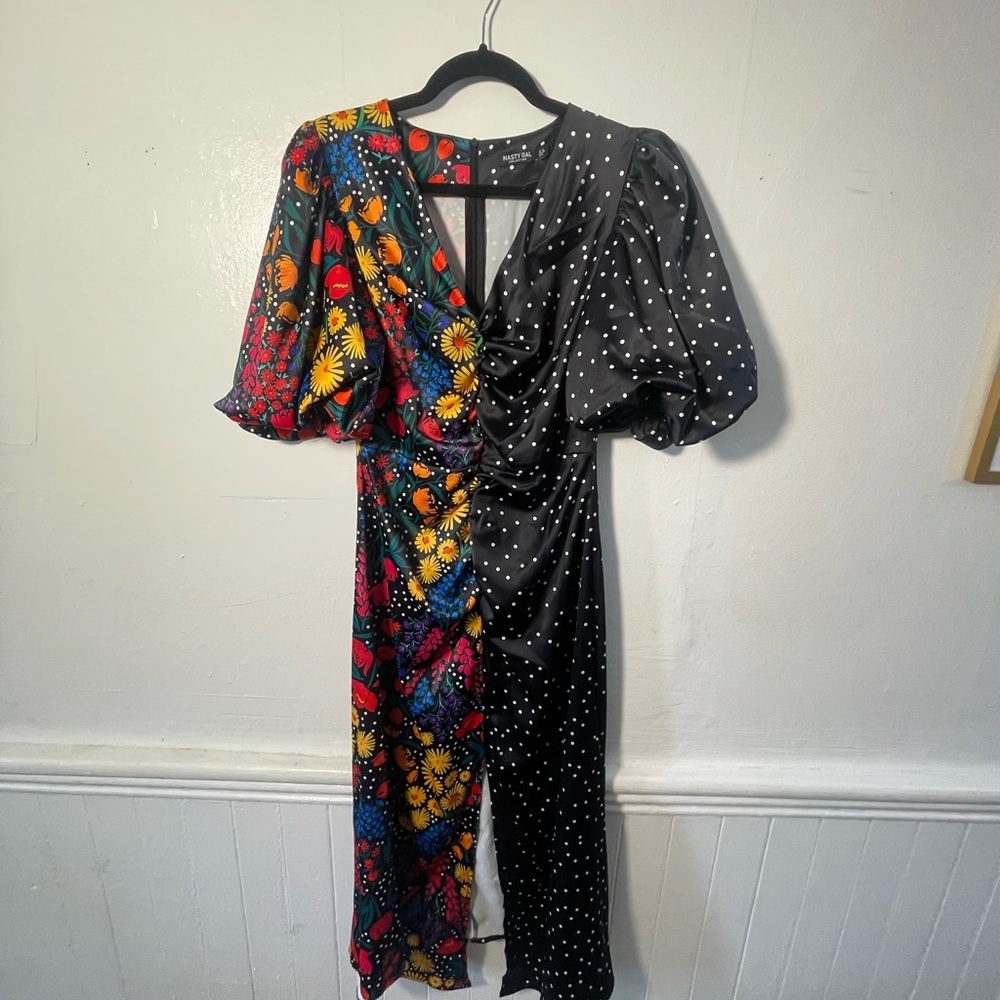 Nasty Gal Black and Multicolor Asymmetrical Dress